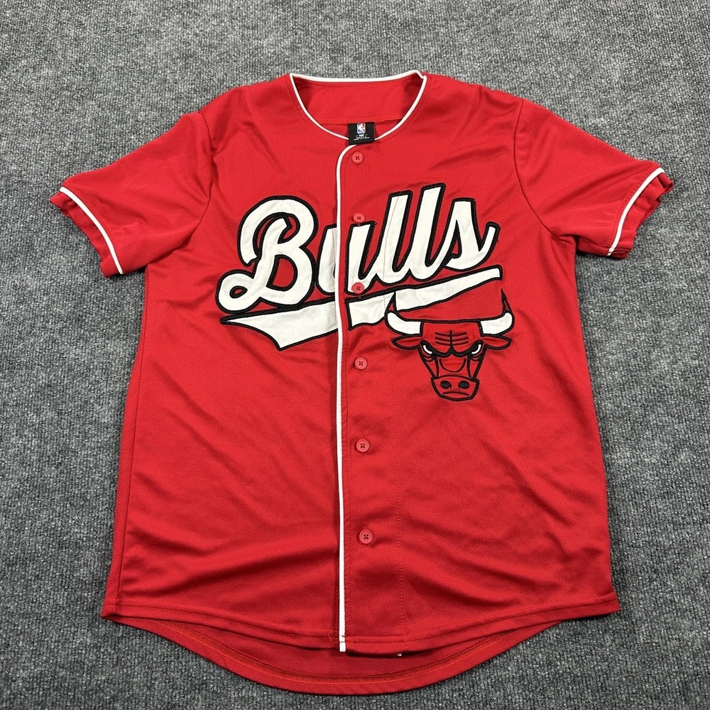 NBA Chicago Bulls Jersey Mens Small Red Good Button Front Mesh Baseball Style 66